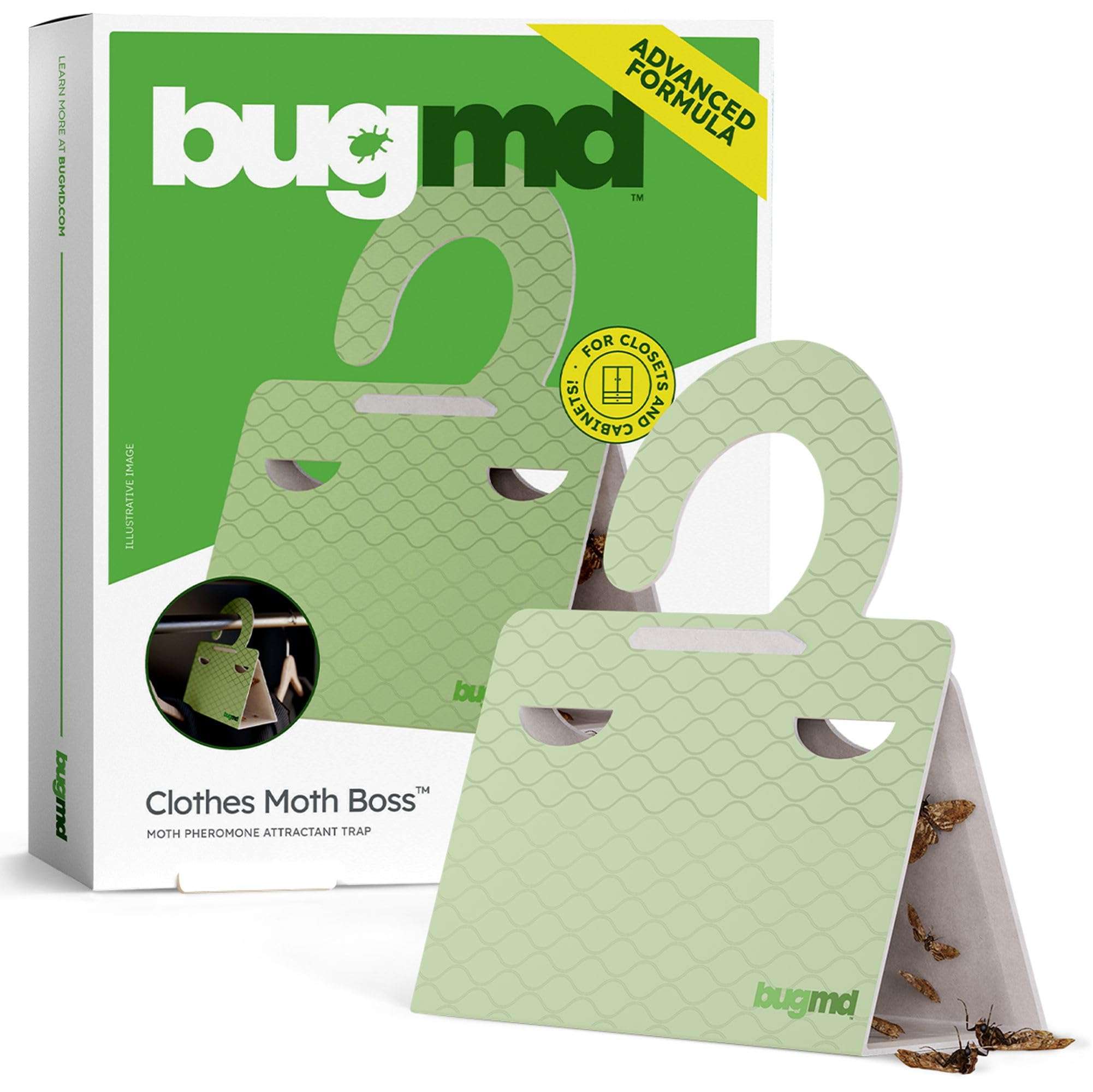 BugMD Clothes & Pantry Moth Traps (6 Count) – Sticky Glue Pheromone-Based Repellent for Closets, Cabinets & Wardrobes – Non-Toxic - Green - Image 1