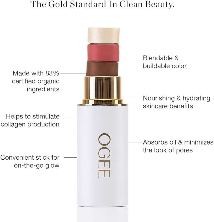 Ogee Sculpted Face Stick (ROSE QUARTZ - ROSE BLUSH) Certified Organic Blush Stick - Multi-Use Cream Blush Stick for Cheeks, Lips & Face - Image 4