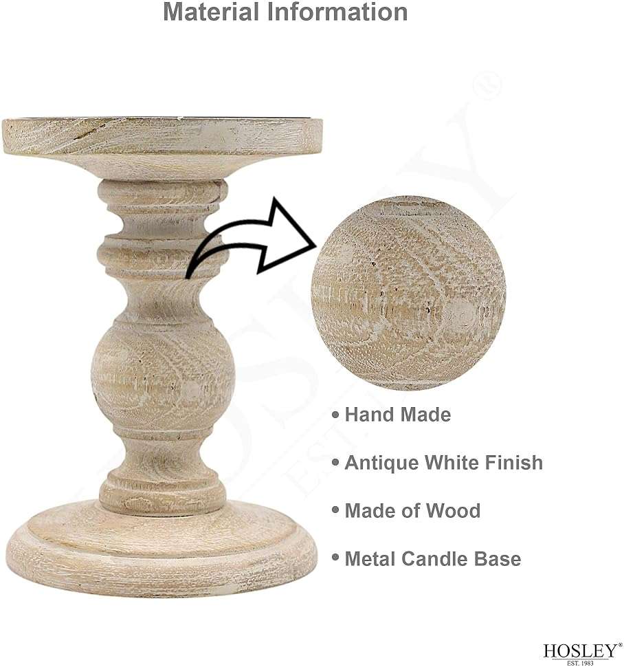 Hosley Set of 2 Antique White Wooden Pillar Candle Holder Country Style 7 Inch High Ideal Gift for Wedding Party Special Occasion or as a Candle Holder - Image 6