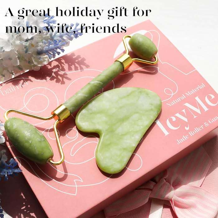 BAIMEI IcyMe Gua Sha & Jade Roller Facial Tools Face Roller and Gua Sha Set for Puffiness and Redness Reducing Skin Care Routine, Self Care for Men Women - Green - Image 9