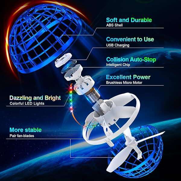 Ivtivfu Flying Orb Ball (Blue, 2026 Upgraded) with Dazzling Lights, Magic Hover Spinner, Cool Boomerang Drone, Floating Cosmic Globe, Kids Toys Gifts for 6 7 8 9 10 Year Old Boys Girls - Image 4