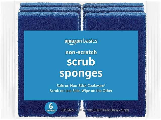 Amazon Basics Non-Scratch Dual-Sided Sponges for Nonstick Pots and Pans, Dish Scrubber, All-Purpose, 6-Pack, Packaging May Vary - Image 1