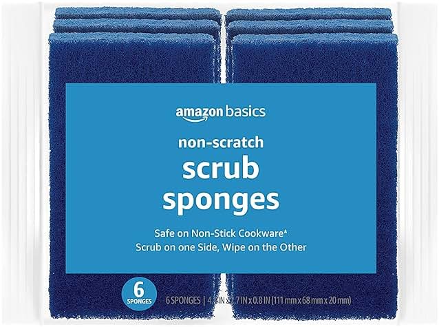 Amazon Basics Non-Scratch Dual-Sided Sponges for Nonstick Pots and Pans, Dish Scrubber, All-Purpose, 6-Pack, Packaging May Vary - Product Image