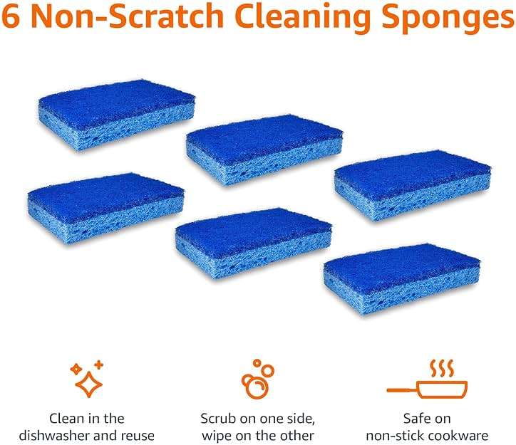 Amazon Basics Non-Scratch Dual-Sided Sponges for Nonstick Pots and Pans, Dish Scrubber, All-Purpose, 6-Pack, Packaging May Vary - Image 2