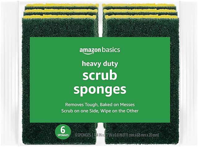 Amazon Basics Heavy Duty Dual-Sided Scrub Sponges, Reusable, 4.4 x 2.7 x 0.8 in, Yellow/Green, 6-Pack - Image 1