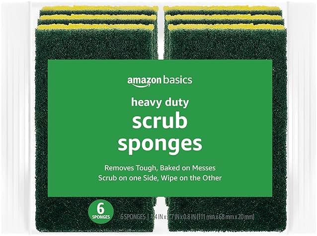 Amazon Basics Heavy Duty Dual-Sided Scrub Sponges, Reusable, 4.4 x 2.7 x 0.8 in, Yellow/Green, 6-Pack - Product Image