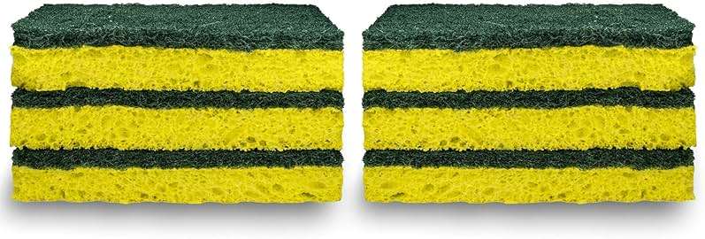 Amazon Basics Heavy Duty Dual-Sided Scrub Sponges, Reusable, 4.4 x 2.7 x 0.8 in, Yellow/Green, 6-Pack - Image 4