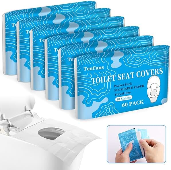Toilet Seat Covers (60 pack), XL Flushable and Biodegradable Paper Cover Disposable for Adult and Kids’ Potty Training, Great for Airplane, Travel Seats, Public Restroom and Camping - Product Image