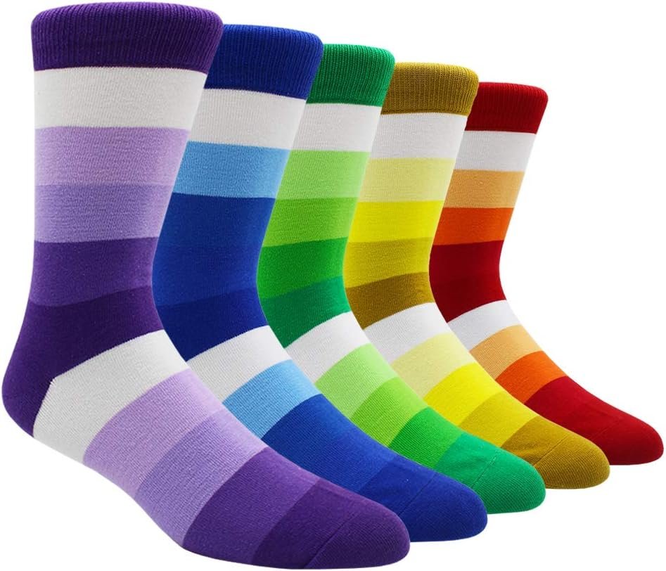 TOEJYJ Mens Fun Dress Socks, Pattern Funny Casual Socks Pack, Colorful Striped Cotton Novelty Socks Size 10-13 - Product Image