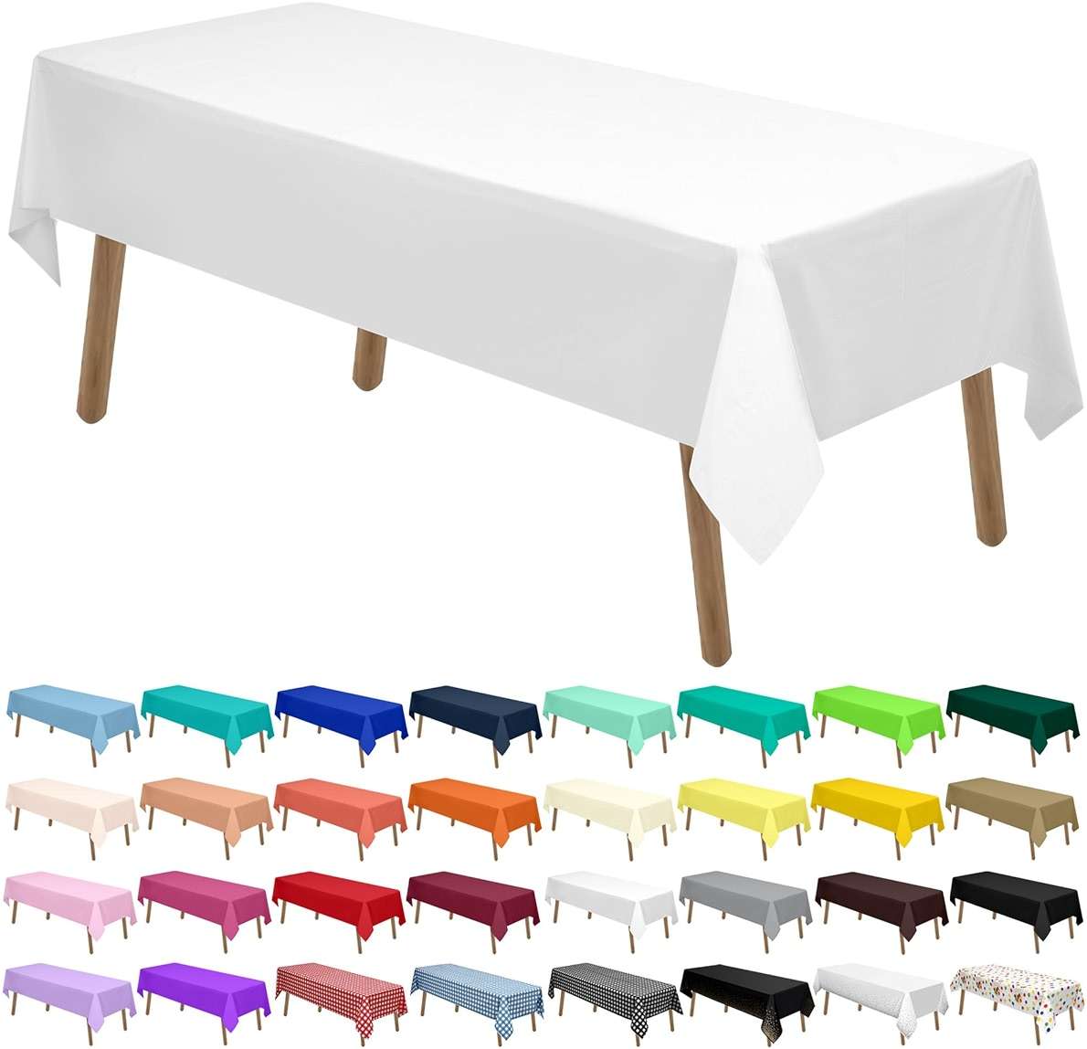 PARTY ULYJA White Plastic Tablecloths 2 Pack Disposable Table Covers 54 x 108 Inch Bridal Shower PEVA Vinyl Table Cloths for Picnic Birthday Wedding Banquet Parties 8 ft Rectangle Table Use - Image 1