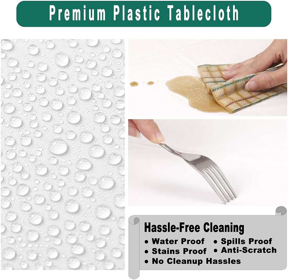 PARTY ULYJA White Plastic Tablecloths 2 Pack Disposable Table Covers 54 x 108 Inch Bridal Shower PEVA Vinyl Table Cloths for Picnic Birthday Wedding Banquet Parties 8 ft Rectangle Table Use - Image 4