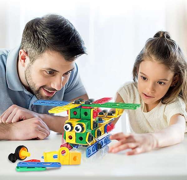 PicassoTiles 201pc STEM Learning Block Construction Kit with Power Drill and Clickable Ratchet Educational Engineering Toy Set Kids Age 3 Plus Preschool Activity Creative Play with Idea Book PTN201 - Image 2