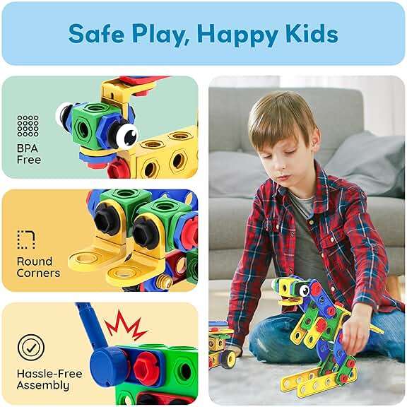 PicassoTiles 201pc STEM Learning Block Construction Kit with Power Drill and Clickable Ratchet Educational Engineering Toy Set Kids Age 3 Plus Preschool Activity Creative Play with Idea Book PTN201 - Image 7