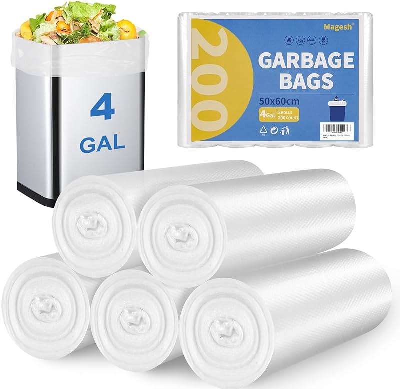 Small Trash Bags, Magesh 4 Gallon Trash Bag/Small Garbage Bags, Strong Wastebasket Liners for Bathroom Bedroom Office Trash Can, Clear 200 Counts - Image 1