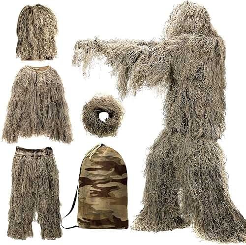 DoCred 5 in 1 Ghillie Suit, 3D Camouflage Hunting Apparel w/Jacket, Pants, Hood, Carry Bag for Adults/Youth, S/M/L/XL/XXL - Product Image