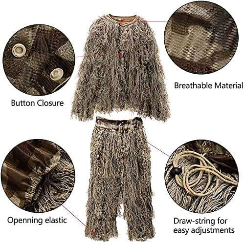 DoCred 5 in 1 Ghillie Suit, 3D Camouflage Hunting Apparel w/Jacket, Pants, Hood, Carry Bag for Adults/Youth, S/M/L/XL/XXL - Image 4