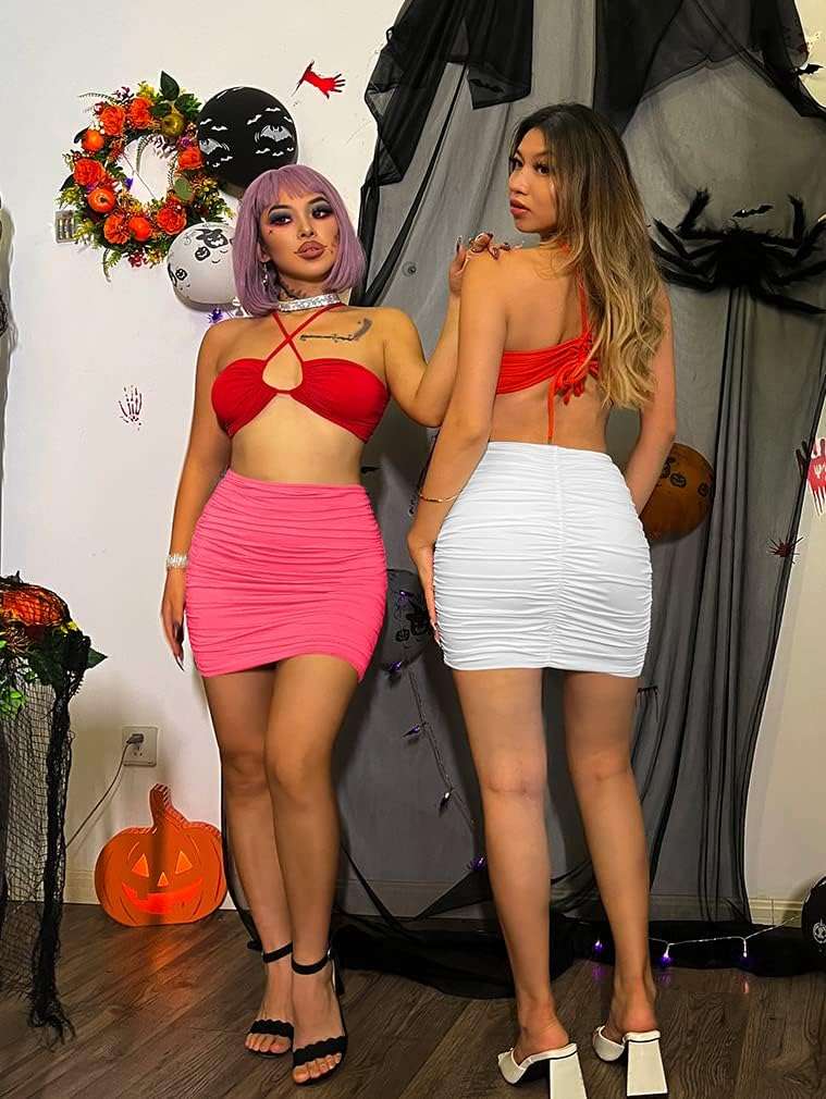YMDUCH Women's Sexy High Waist Solid Tight Ruched Bodycon Mini Club Skirt - Image 7