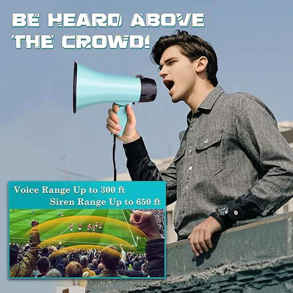MyMealivos 20W Megaphone Bullhorn, Built in Siren & 240s Recording, 5.4"×8.6" Portable Megaphone with Volume Control Cover Up to 300 feet+ for Indoor and Outdoor Activities - Image 4