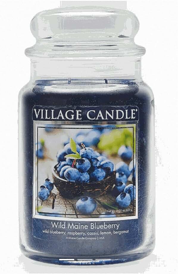 Village Candle Wild Maine Blueberry Large Glass Apothecary Jar Scented Candle, 21.25 oz, Dark Blue - Product Image