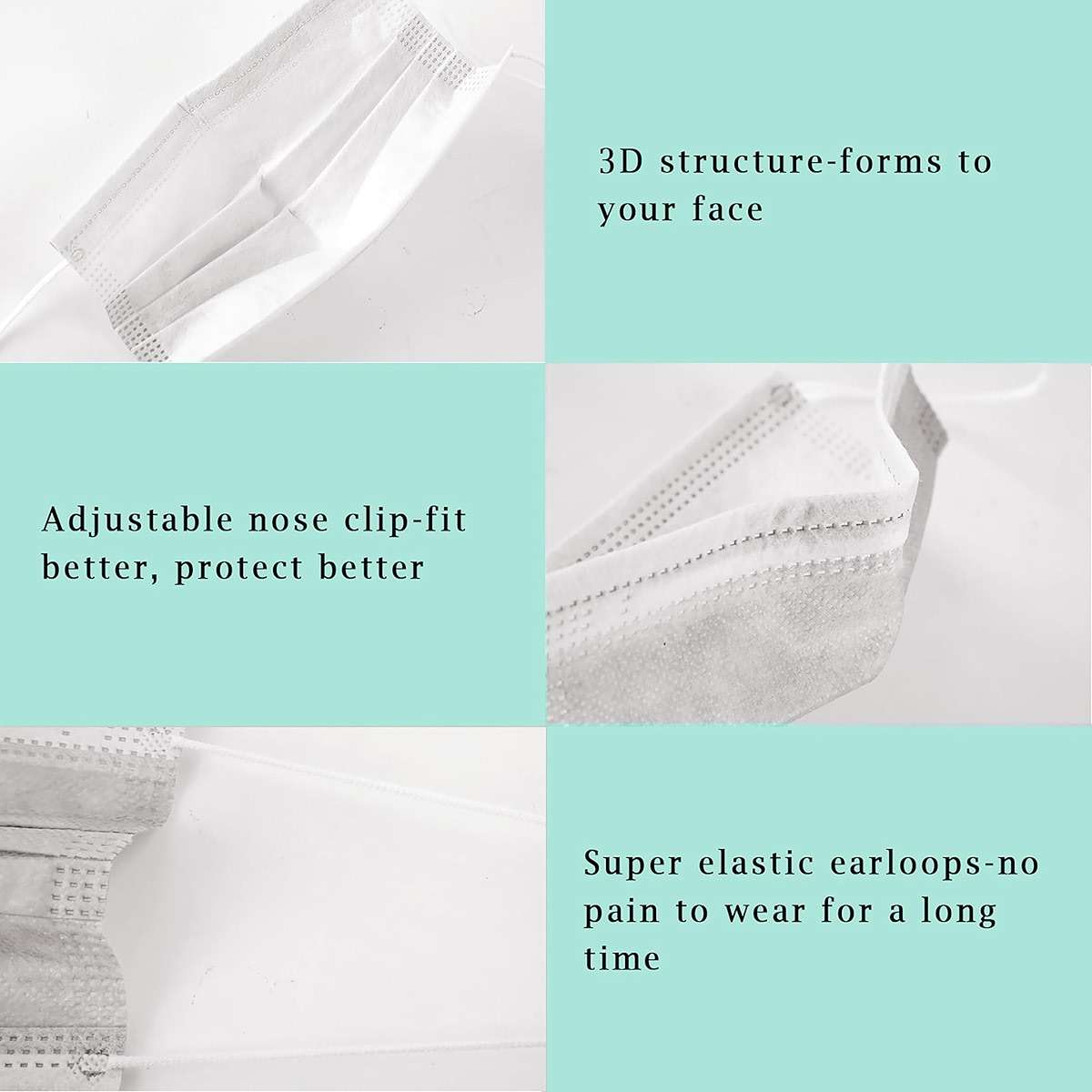Borje White Disposable Face Masks 100 Pcs White Face Mask 3 Ply Protection Masks - Image 3