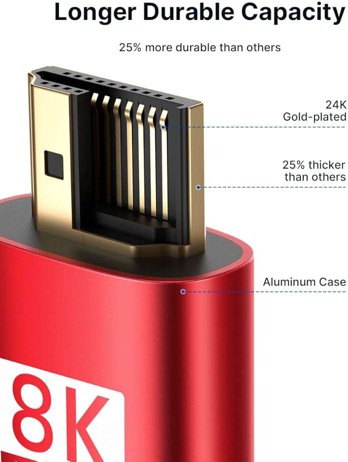 JSAUX 8K HDMI Cable 2.1 2 Pack 6ft, 48Gbps Ultra High Speed HDMI Cable Braided Cord (4K@144Hz, 4K@120Hz, 8K@60Hz) HDCP 2.2&2.3 HDR 10 eARC ARC, Compatible with Switch 2/PS5/Laptop/Monitor/HDTV/-Red - Image 5