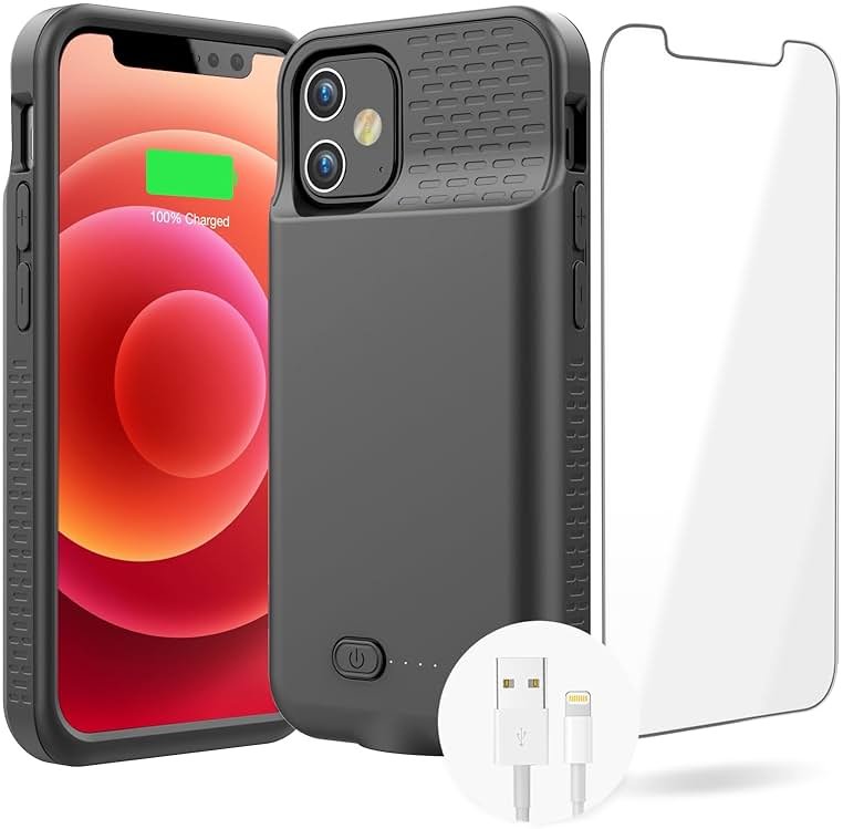 GIN FOXI Battery Case for iPhone 12/12Pro, Real 8500mAh Ultra-Slim Battery Charging Case Rechargeable Anti-Fall Protection Extended Charger Cover for iPhone 12Pro Max/12/12 Pro Battery Case Black - Product Image