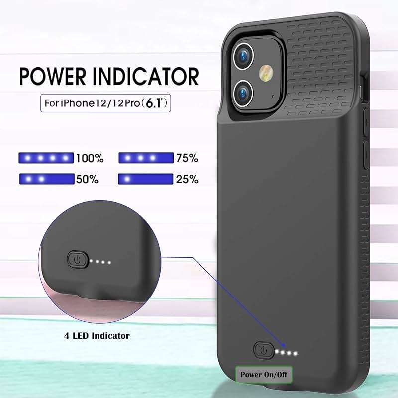 GIN FOXI Battery Case for iPhone 12/12Pro, Real 8500mAh Ultra-Slim Battery Charging Case Rechargeable Anti-Fall Protection Extended Charger Cover for iPhone 12Pro Max/12/12 Pro Battery Case Black - Image 3