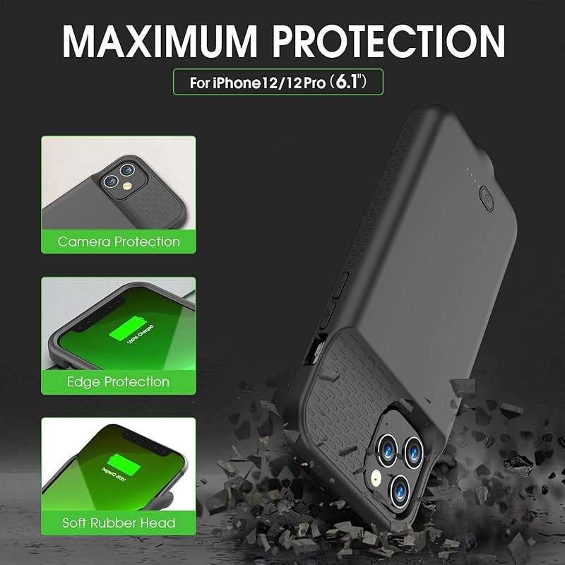 GIN FOXI Battery Case for iPhone 12/12Pro, Real 8500mAh Ultra-Slim Battery Charging Case Rechargeable Anti-Fall Protection Extended Charger Cover for iPhone 12Pro Max/12/12 Pro Battery Case Black - Image 4