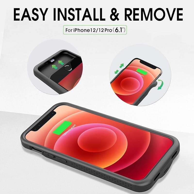 GIN FOXI Battery Case for iPhone 12/12Pro, Real 8500mAh Ultra-Slim Battery Charging Case Rechargeable Anti-Fall Protection Extended Charger Cover for iPhone 12Pro Max/12/12 Pro Battery Case Black - Image 6