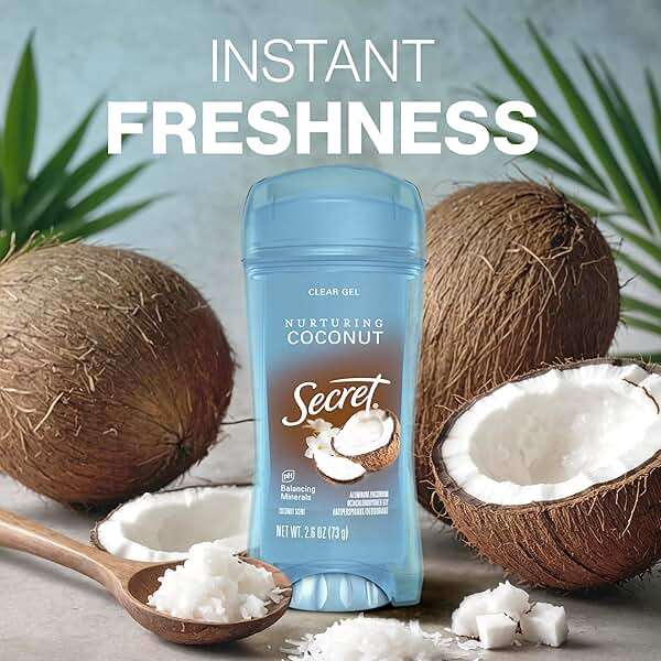 Secret Fresh Antiperspirant Deodorant for Women, 72hr Breathable Sweat & Odor Protection, Instant Freshness & Gentle, PH Balancing Minerals, Clear Gel, Nurturing Coconut Scent, 2.6 oz - Image 5