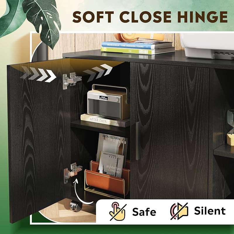 DEVAISE Office Storage Cabinet with Doors and Shelves, Lateral Printer Stand for Office Supplies and File Storage, Filing Cabinet for Home Office, Black - Image 4