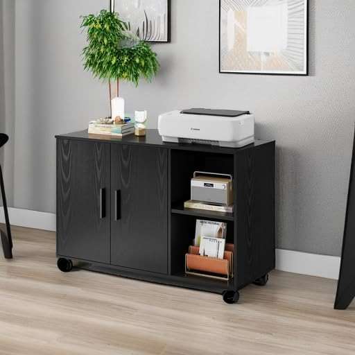 DEVAISE Office Storage Cabinet with Doors and Shelves, Lateral Printer Stand for Office Supplies and File Storage, Filing Cabinet for Home Office, Black - Image 6