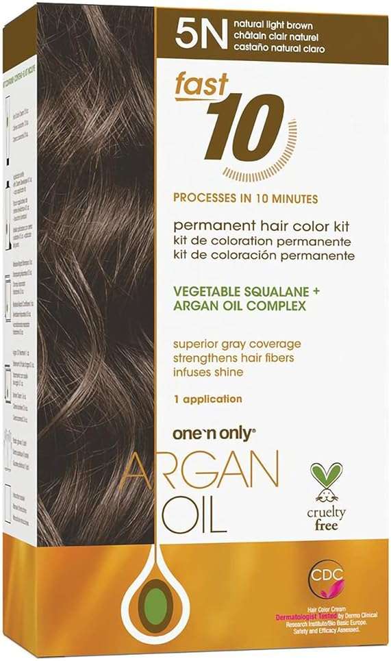 One 'N Only Fast 10 Permanent Hair Color Kit - Hair Dye for Women with Argan Oil to Maintain Moisture Balance - Advanced Micro-Pigments for Natural Tones (5N Natural Light Brown) - Image 1