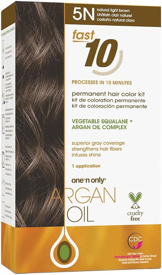 One 'N Only Fast 10 Permanent Hair Color Kit - Hair Dye for Women with Argan Oil to Maintain Moisture Balance - Advanced Micro-Pigments for Natural Tones (5N Natural Light Brown) - Product Image