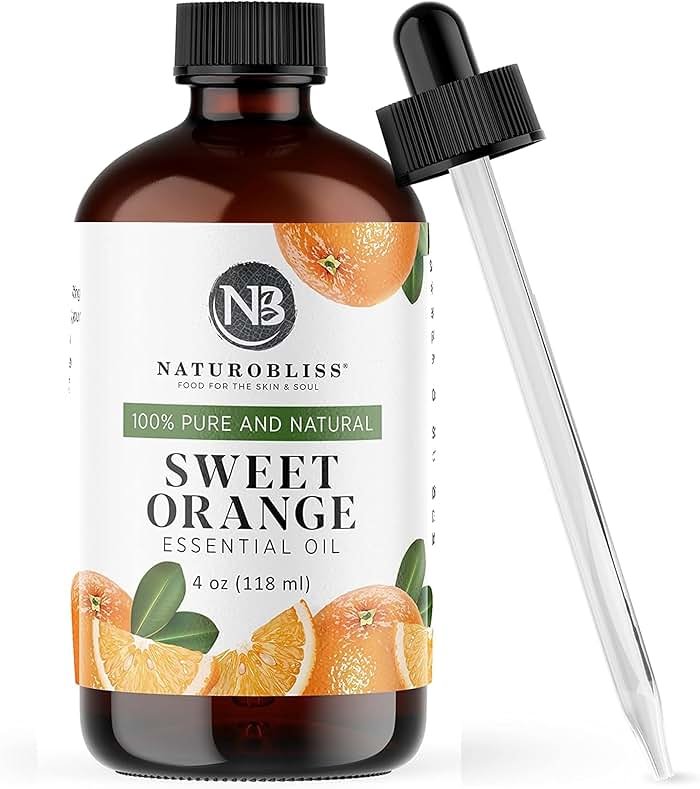 NaturoBliss 100% Pure & Natural Sweet Orange Essential Oil Therapeutic Grade Premium Quality Oil with Glass Dropper - Huge 4 fl. Oz - Perfect for Aromatherapy and Relaxation - Product Image