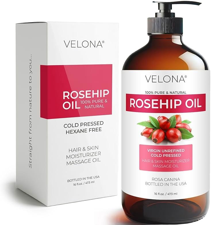 velona Rosehip Oil - 16 Fl Oz in Glass Bottle | 100% Pure and Natural Carrier Oil| Unrefined, Cold Pressed, Hexane Free | Moisturizing, Face, Hair, Body, Skin - Product Image