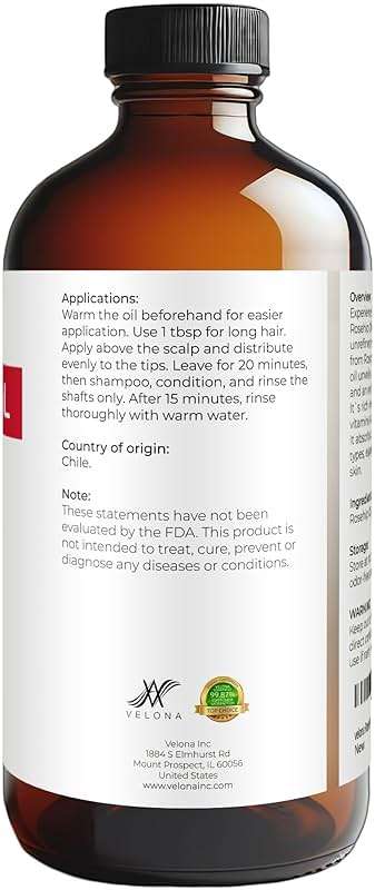 velona Rosehip Oil - 16 Fl Oz in Glass Bottle | 100% Pure and Natural Carrier Oil| Unrefined, Cold Pressed, Hexane Free | Moisturizing, Face, Hair, Body, Skin - Image 4