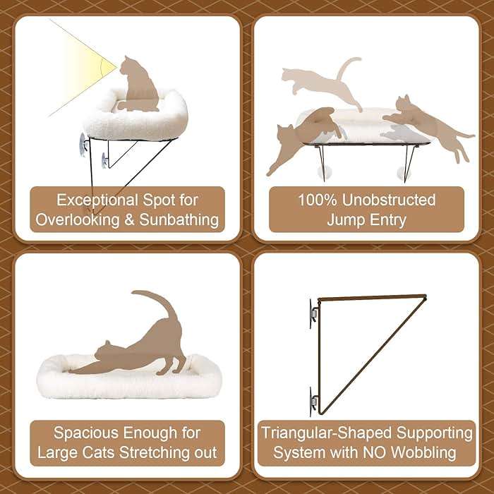 Zakkart Cat Window Perch - 100% Metal Supported from Below - Comes with Warm Spacious Pet Bed - Cat Window Hammock for Large Cats & Kittens - for Sunbathing, Napping & Overlooking (White) - Image 5