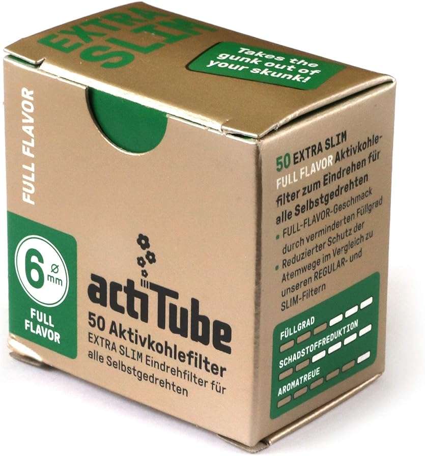 actiTube Extra Slim Gold Active Carbon Filter 6 mm Pack of 50 50 g - Image 2