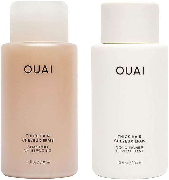 OUAI Thick Hair Shampoo and Conditioner Set - Sulfate Free Shampoo and Conditioner for Thick Hair Care - Moisturizes, Strengthens & Fights Frizz - Made with Keratin & Shea Butter (10 Fl Oz) - Image 1