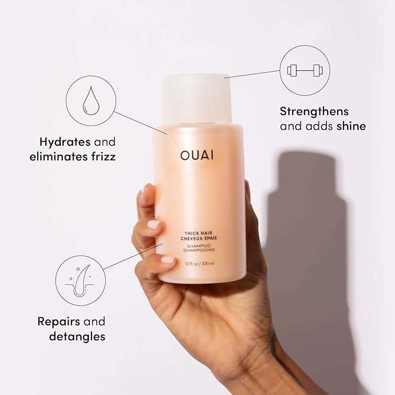 OUAI Thick Hair Shampoo and Conditioner Set - Sulfate Free Shampoo and Conditioner for Thick Hair Care - Moisturizes, Strengthens & Fights Frizz - Made with Keratin & Shea Butter (10 Fl Oz) - Image 2