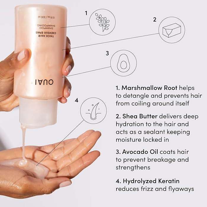 OUAI Thick Hair Shampoo and Conditioner Set - Sulfate Free Shampoo and Conditioner for Thick Hair Care - Moisturizes, Strengthens & Fights Frizz - Made with Keratin & Shea Butter (10 Fl Oz) - Image 3