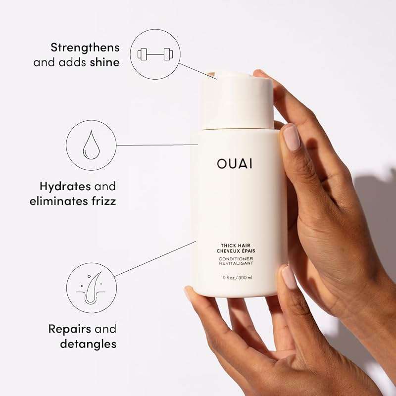 OUAI Thick Hair Shampoo and Conditioner Set - Sulfate Free Shampoo and Conditioner for Thick Hair Care - Moisturizes, Strengthens & Fights Frizz - Made with Keratin & Shea Butter (10 Fl Oz) - Image 4