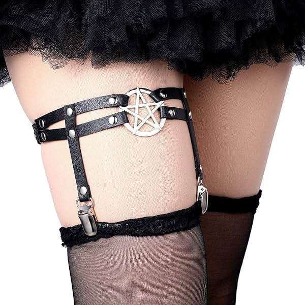 Syhood 6 Pieces Thigh High Garter Belt Heart Star Shaped Butterfly Knot Punk Leg Garter with Anti Slip Clips Elastic Punk Gothic Adjustable Thigh Ring for Women - Image 6