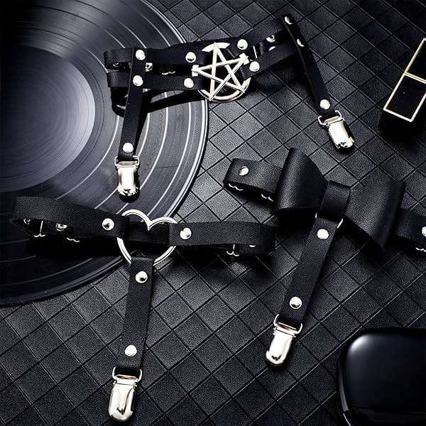 Syhood 6 Pieces Thigh High Garter Belt Heart Star Shaped Butterfly Knot Punk Leg Garter with Anti Slip Clips Elastic Punk Gothic Adjustable Thigh Ring for Women - Image 7