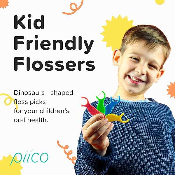 Piico Unflavored Kids Floss - No Fluoride Dual Line Dental Floss Picks - Fun Oral Care in Colorful Floss Sticks Design - Kids Flossers Avoid Tooth Decay & Gum Disease - 80 Count Dino - Image 3