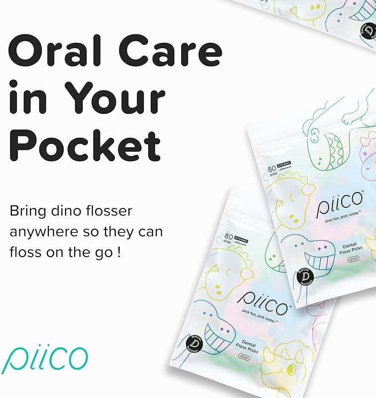 Piico Unflavored Kids Floss - No Fluoride Dual Line Dental Floss Picks - Fun Oral Care in Colorful Floss Sticks Design - Kids Flossers Avoid Tooth Decay & Gum Disease - 80 Count Dino - Image 4