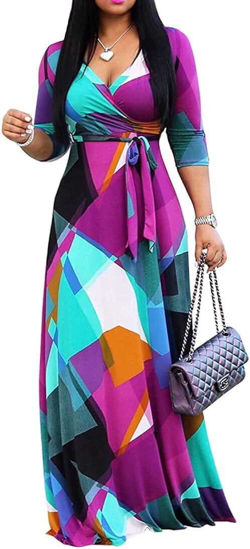 FANDEE Plus Size Maxi Dress for Women Casual Summer Sundress V-Neck 3/4 Sleeve - Image 1