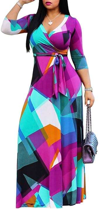 FANDEE Plus Size Maxi Dress for Women Casual Summer Sundress V-Neck 3/4 Sleeve - Image 2