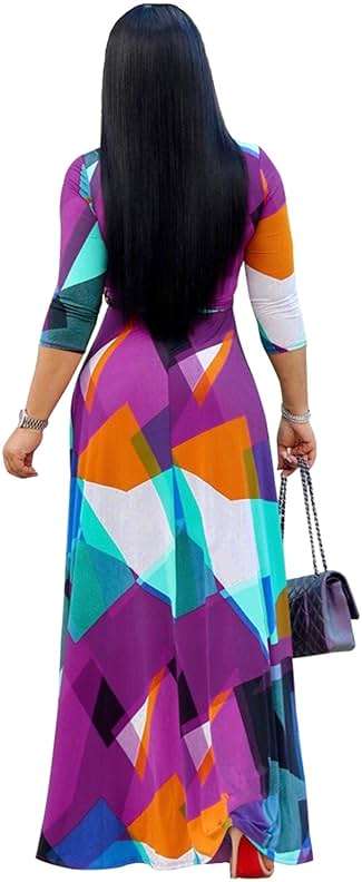 FANDEE Plus Size Maxi Dress for Women Casual Summer Sundress V-Neck 3/4 Sleeve - Image 3